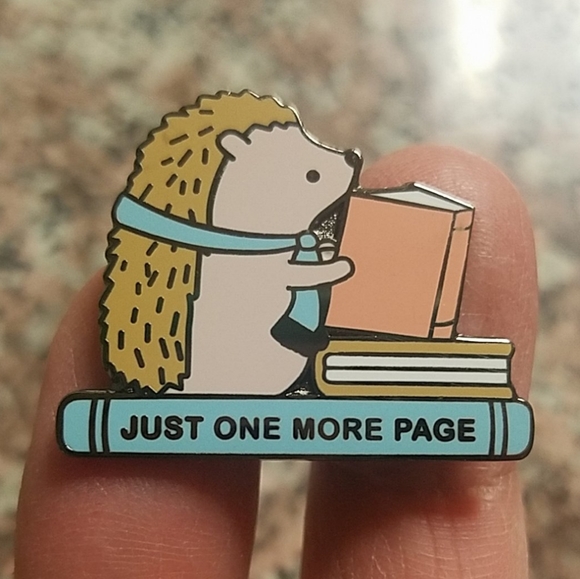 *2 for $13* Book Lover Hedgehog One More Page Pin - Picture 2 of 3